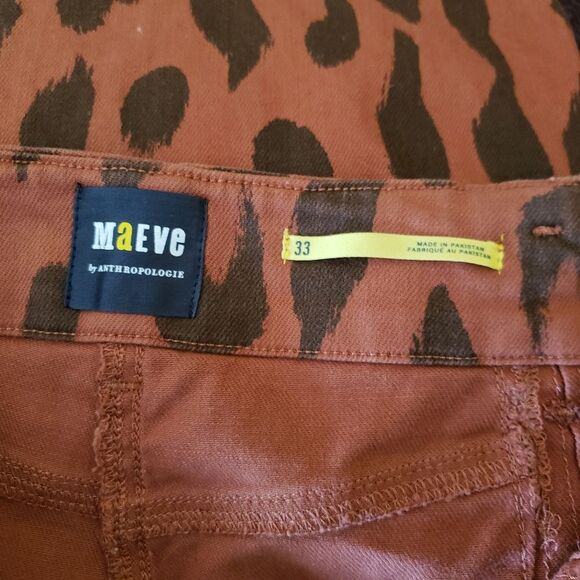 Maeve The Junie High-Rise Flare Stretchy Jeans Brown Motif Size 33 Animal Print - Picture 10 of 12